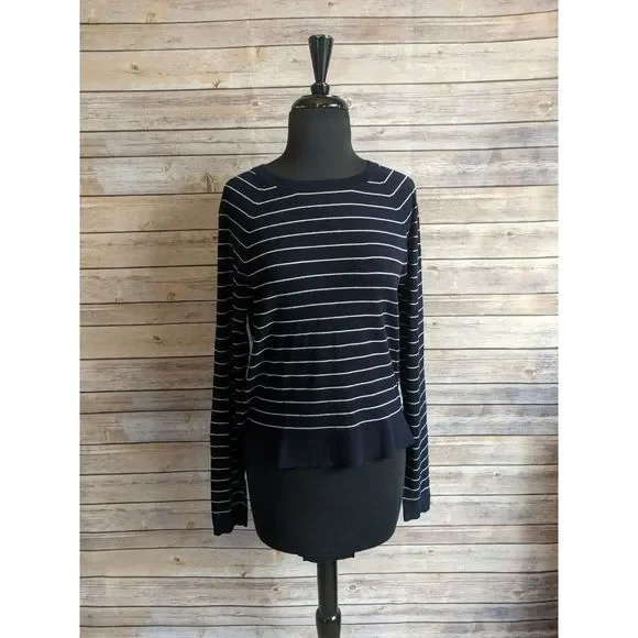Ann Taylor Loft Navy Blue and White Striped Sweater medium - Picture 1 of 4